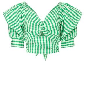 Green Gingham Puff Sleeve Blouse